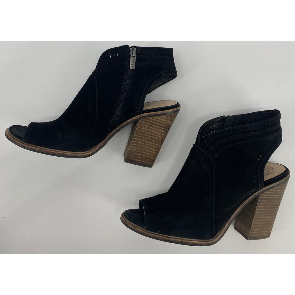 Vince Camuto women 9.5M black suede Zip block High Heel peep toe Sandal boots - Picture 5 of 7